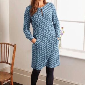 Boden Light Blue Paisley Corduroy LS Dress